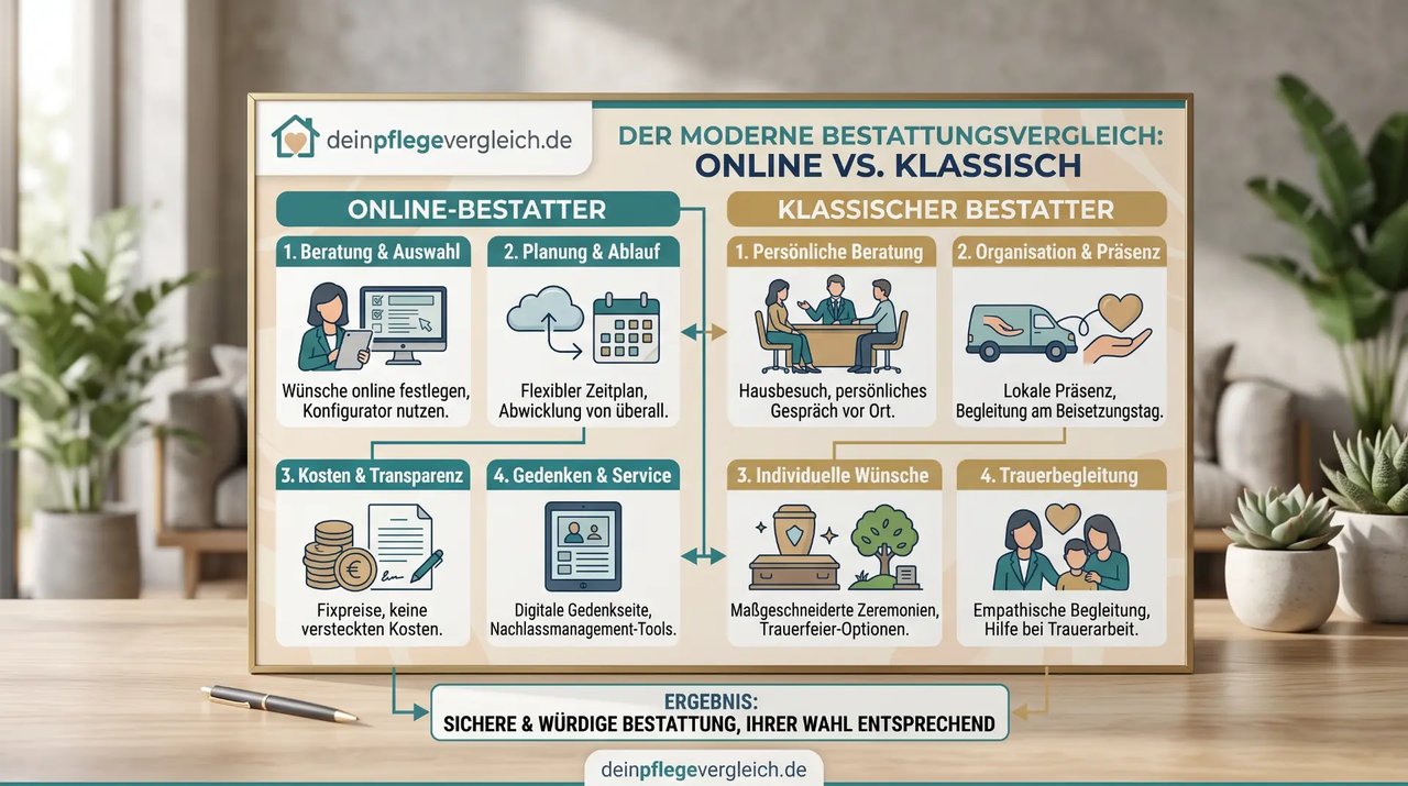 Vergleich zwischen Online-Bestatter und klassischem Bestattungshaus Vergleich zwischen Online-Bestatter und klassischem Bestattungshaus
