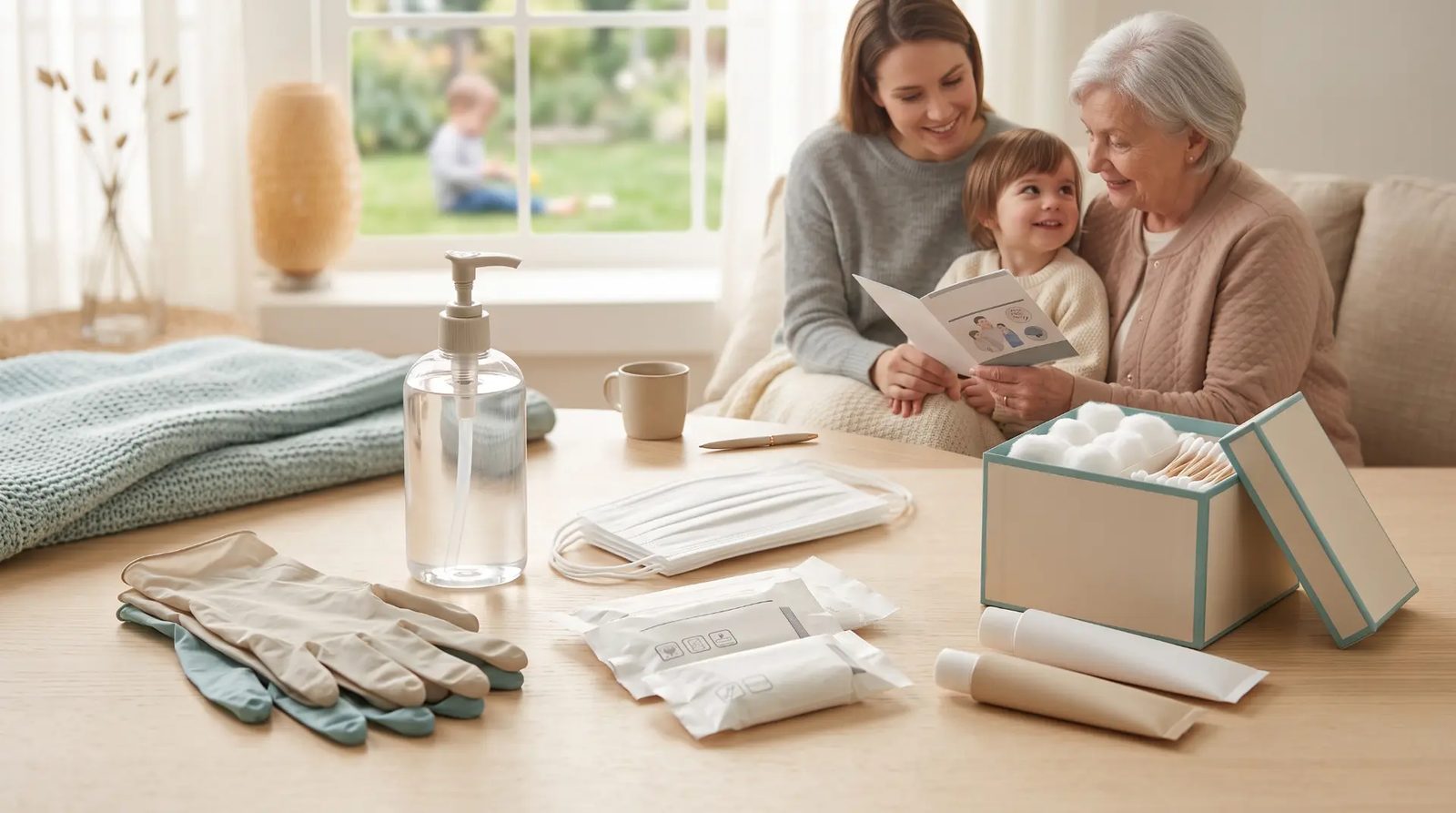 Drei Generationen zu Hause – Pflegebox-Hygieneartikel für Kinder und Senioren