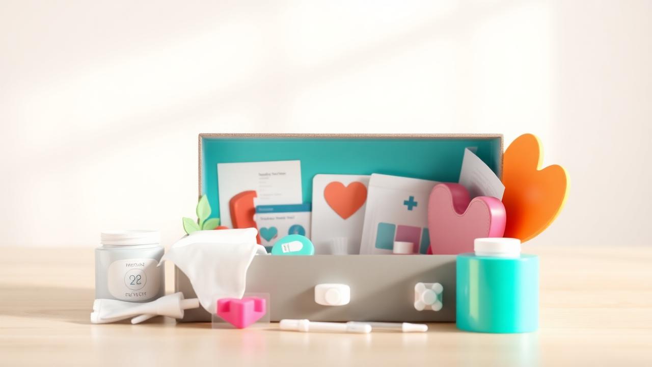 Geöffnete Pflegebox mit kostenlosen Pflegehilfsmitteln