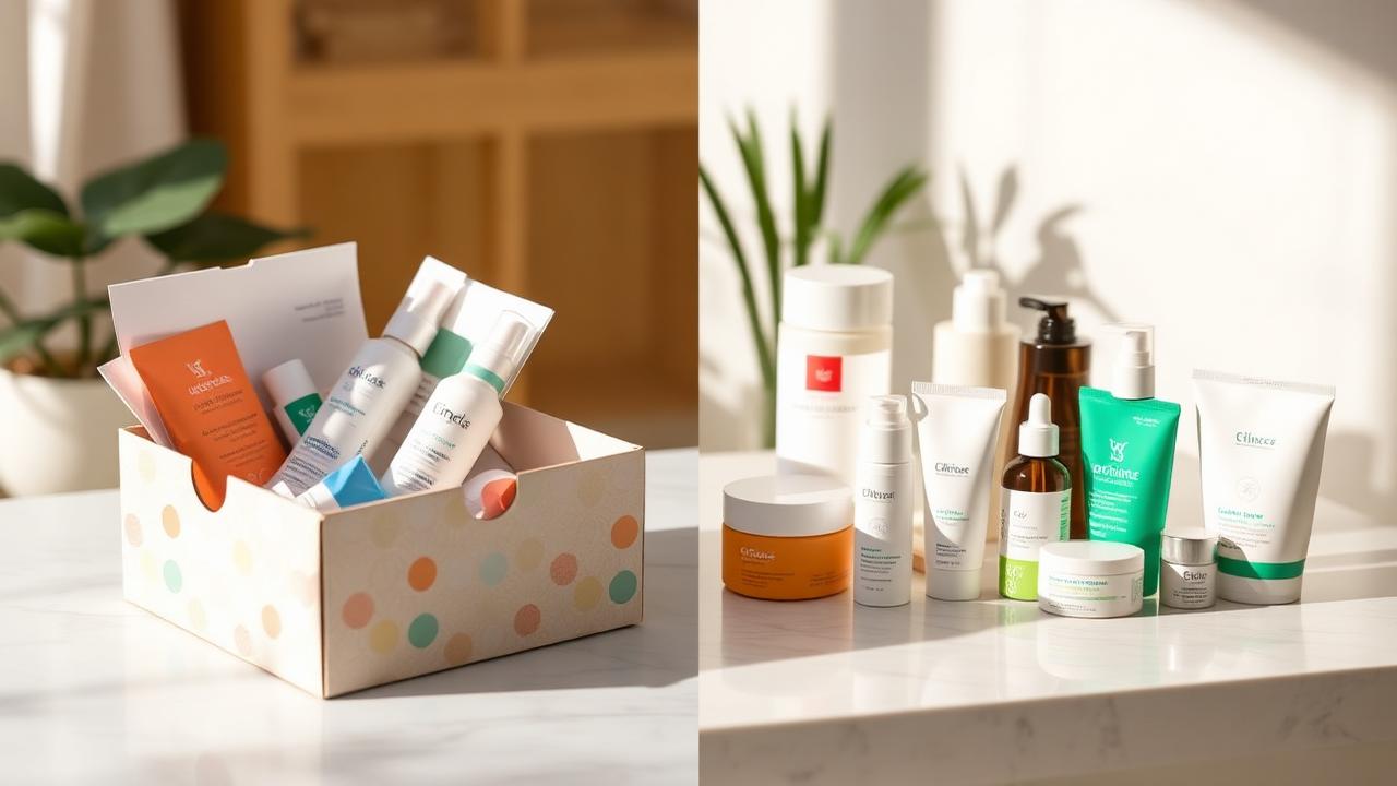 Vergleich Pflegebox versus einzeln gekaufte Pflegeprodukte auf Tisch