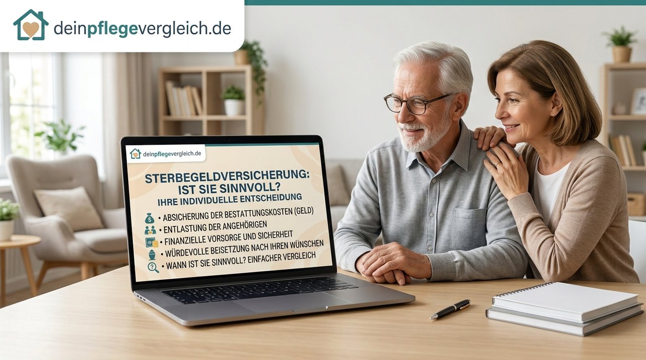 Ehepaar wägt Vor- und Nachteile einer Sterbegeldversicherung ab