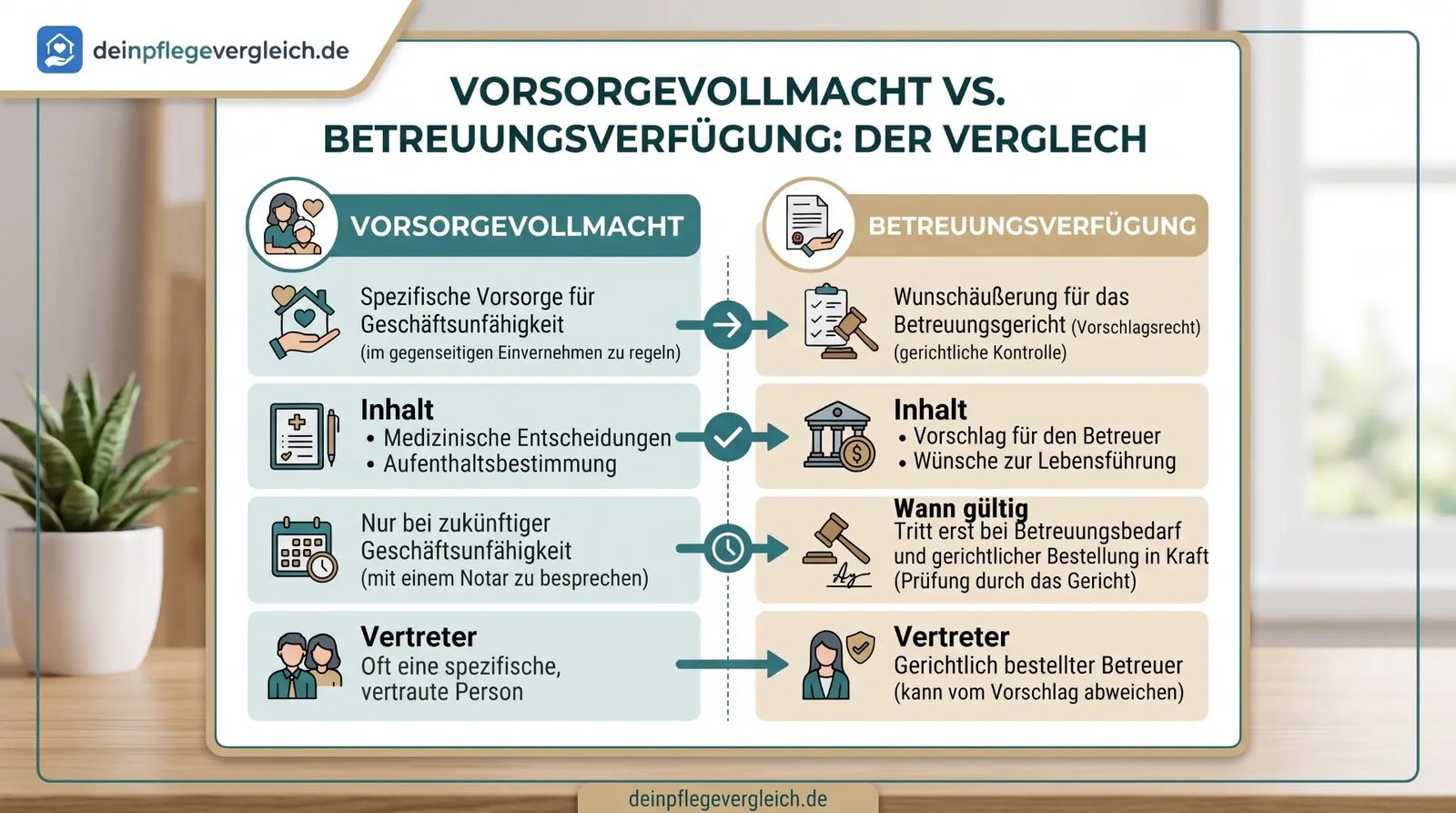 Vergleich Vorsorgevollmacht vs. Betreuungsverfügung: Zweck, Inhalt, Gültigkeit und Vertreter Vergleich Vorsorgevollmacht vs. Betreuungsverfügung: Zweck, Inhalt, Gültigkeit und Vertreter