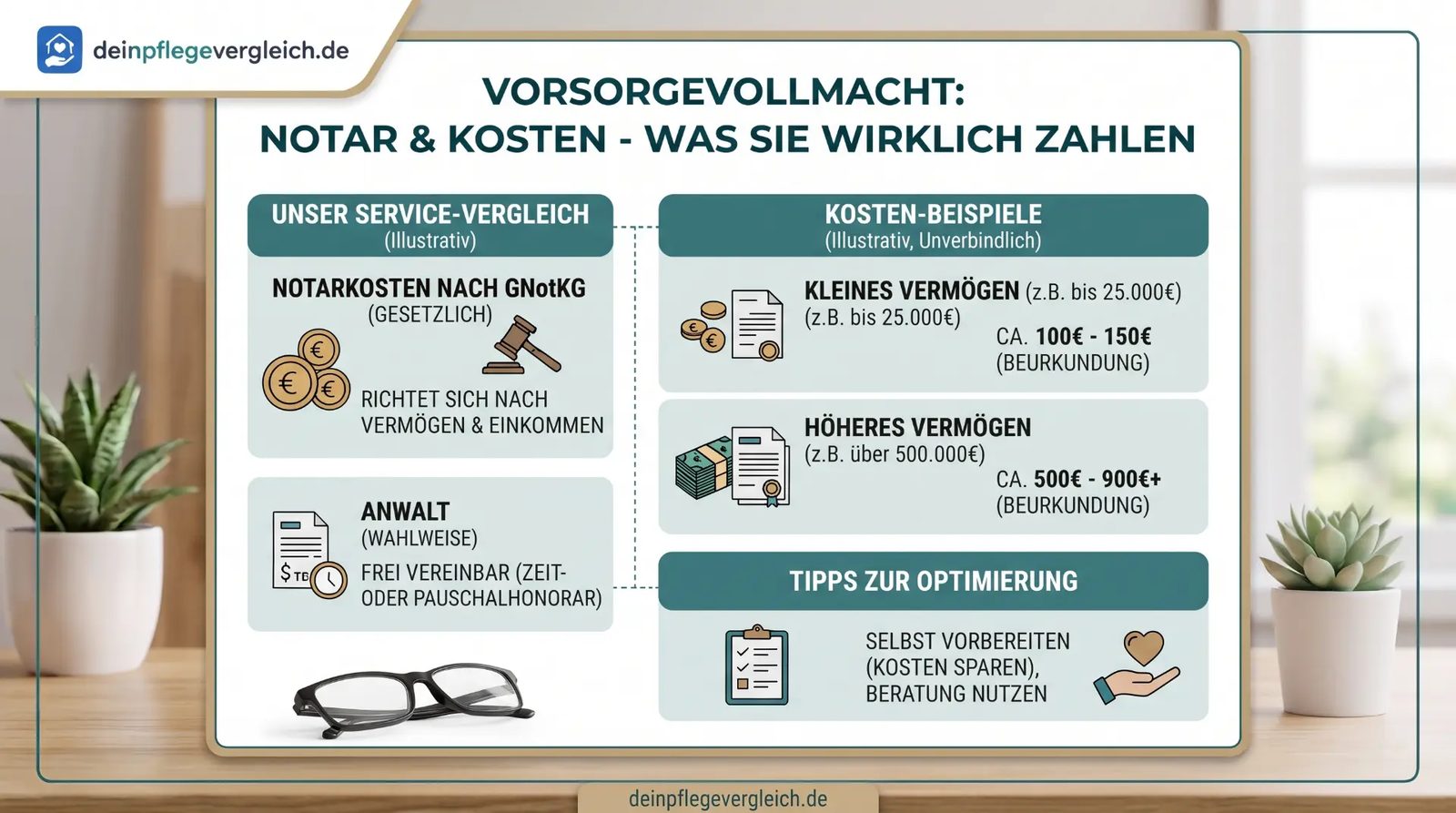 Übersicht Notarkosten für die Vorsorgevollmacht nach GNotKG mit Kostenbeispielen